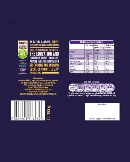 Cadbury – Dairy Milk Mega Buttons Riesenschokolade, 192 g Beutel zum Teilen