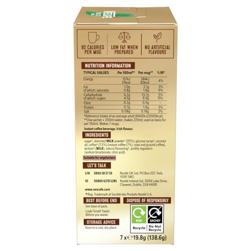 NESCAFÉ Irish Latte Instantkaffee, 7 Beutel, 100 % verantwortungsvoll bezogen
