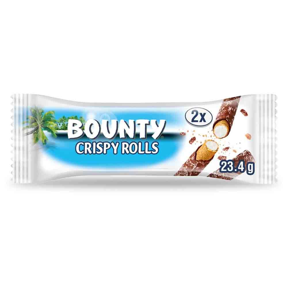 Bounty Crispy Rolls, Milchschokolade, Kokosnuss, Keks-Snackriegel, 24er-Pack