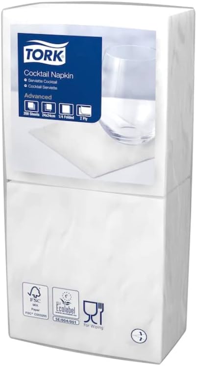 Tork White 2-lagige Advanced Cocktailserviette – Unbedruckte Serviette für Bars und Cafés