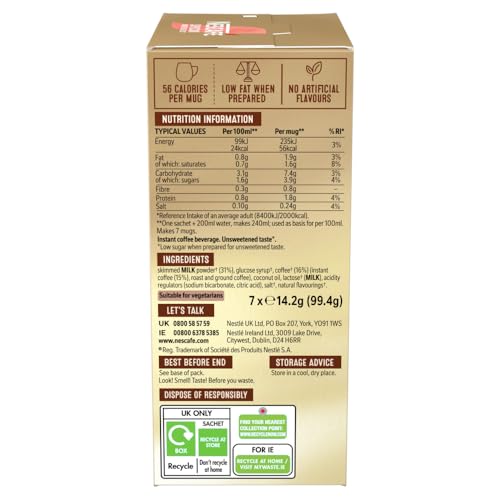 NESCAFÉ Cappuccino, ungesüßter Instantkaffee, 7 Beutel – 100 % verantwortungsvoll bezogen