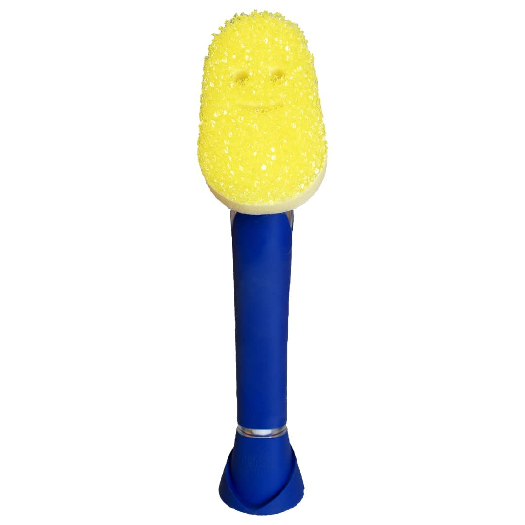 Scrub Daddy Dish Wand Scheuerbürste mit Griff – Spülbürste mit Seifenspender und abnehmbarem Schwammkopf, Blau