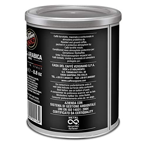 Caffè Vergnano 1882 100 % Arabica gemahlener Kaffee für Moka Pot – 250 g Dose