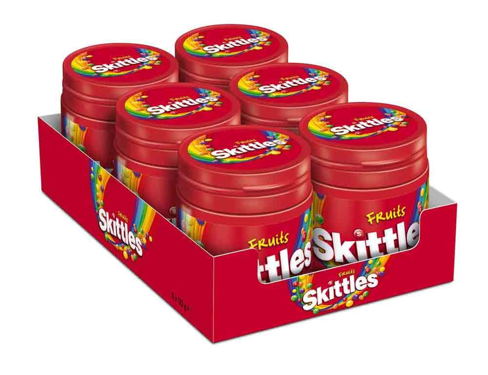 Skittles Fruits Kaubonbons Großpackung – 7 Flaschen à 125 g, vegane Süßigkeiten für Partys