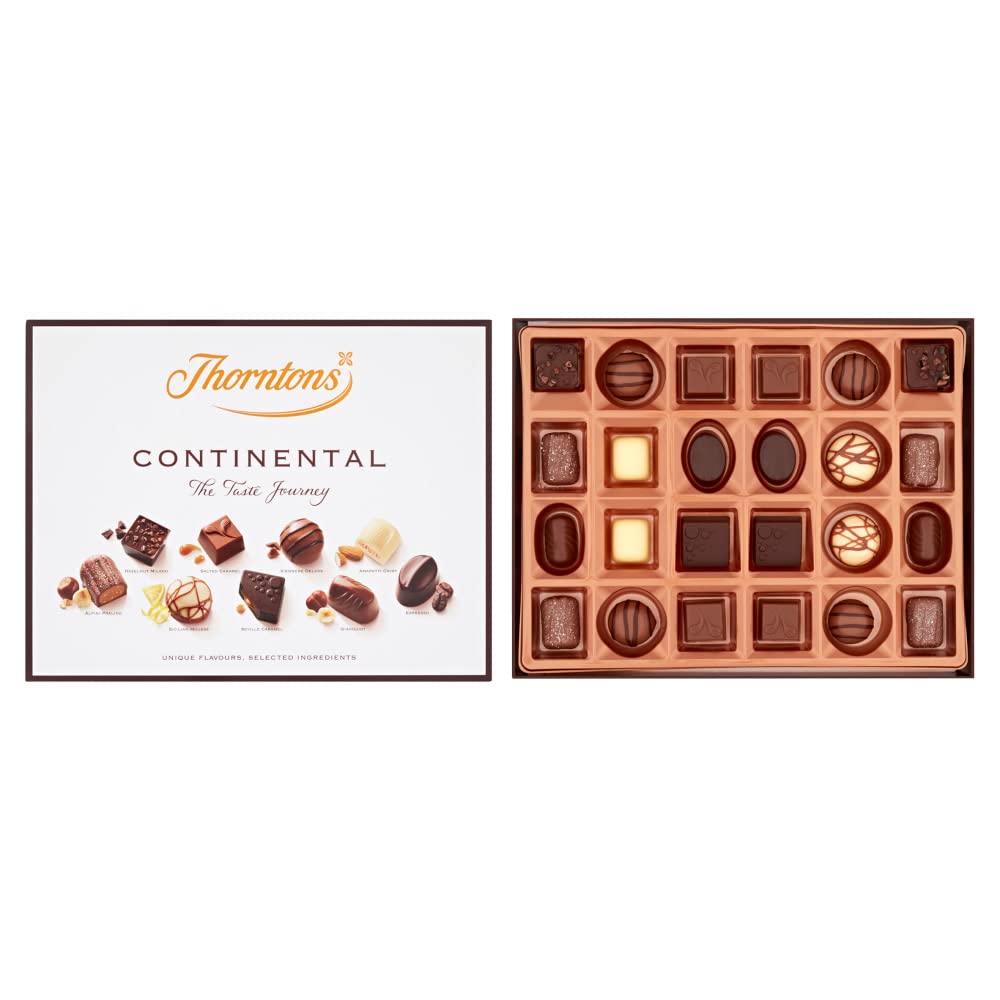 Thorntons Continental Geschenkbox mit verschiedenen Milch-, Zartbitter- und weißen Schokoladensorten, 264 g