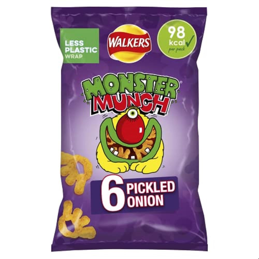 Walkers Monster Munch Snacks mit eingelegten Zwiebeln, 6 x 20 g Multipack