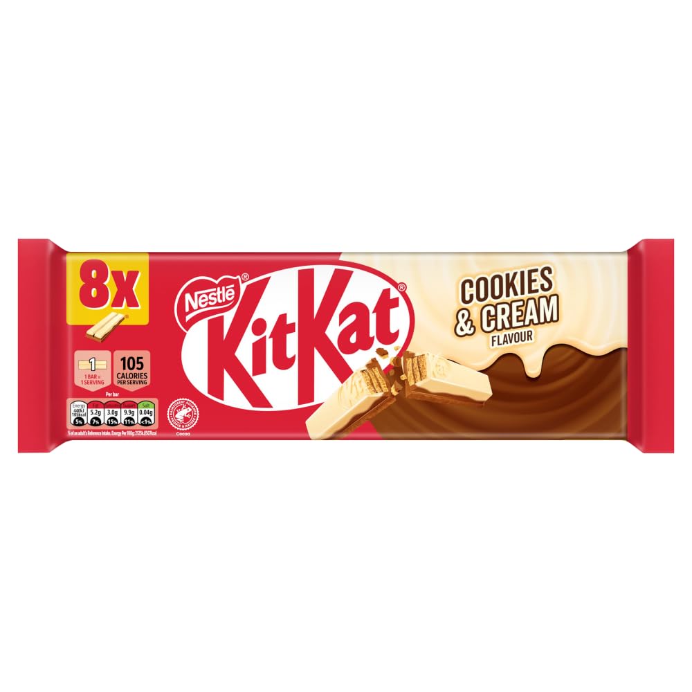 KitKat 2 Finger Cookies & Cream Keksriegel – 8er-Pack (8 x 20,7 g) | Knuspriger Milchschokoladen-Snack