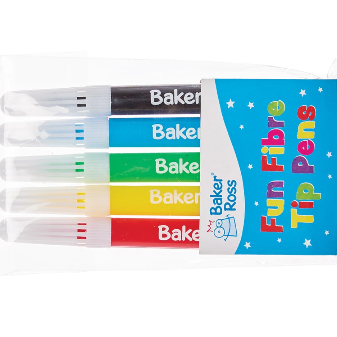 Baker Ross FX391 Mini Fibre Tip Pens - Pack of 8 with 5 Assorted Colours