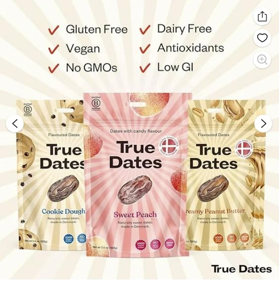 True Dates – Cremige Datteln mit Erdnussbutter-Kandisüberzug | Ohne Zuckerzusatz, vegan, palmölfrei | 100 g