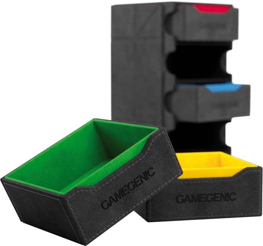 Gamegenic Tokens' Lair Premium All-in-One-Tokenbox mit integriertem Würfeltablett – Schwarz