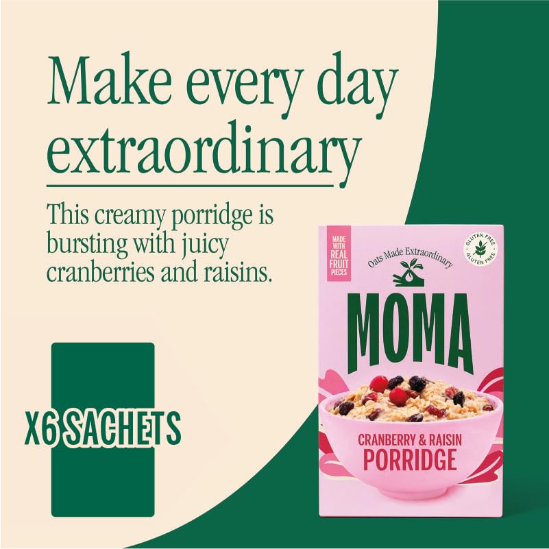 MOMA Cranberry- und Rosinen-Porridge-Beutel – 6 x 40 g – Hergestellt mit britischem Hafer
