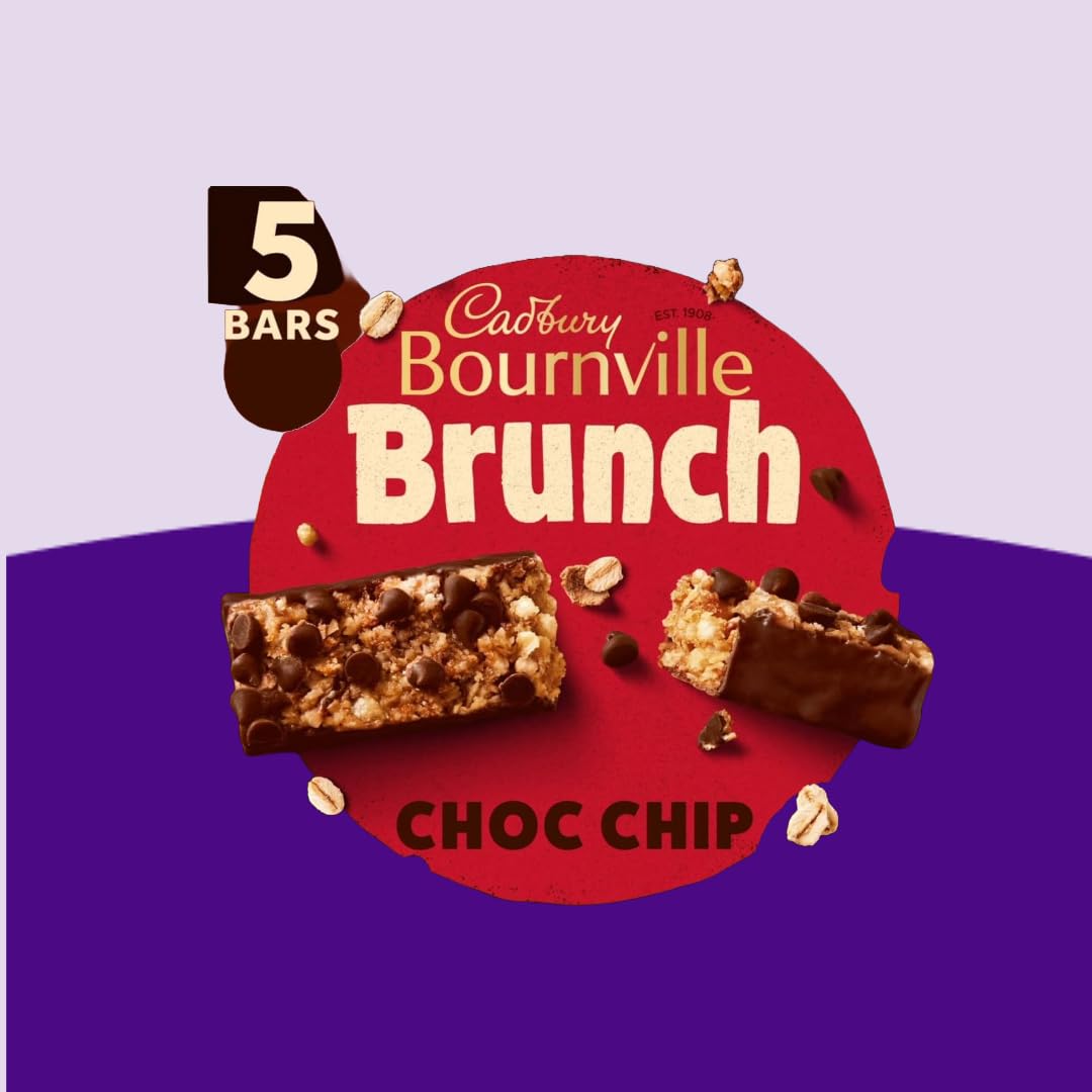 Cadbury Bournville Brunch Bar Chocolate Chip, Müsliriegel aus dunkler Schokolade mit Hafer, 140 g