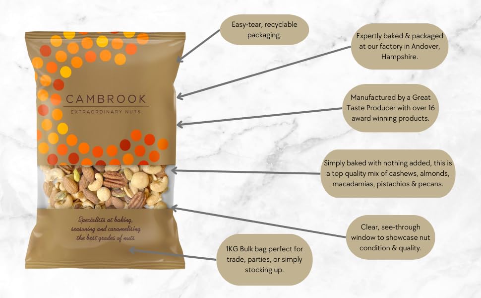 Cambrook Mix 8 gebackene und ungesalzene gemischte Nüsse, 1 kg