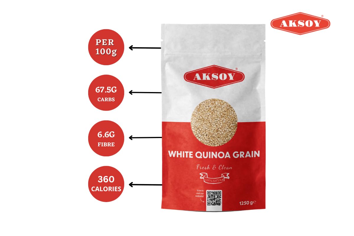 Aksoy Weißer Quinoa 1,25 kg – Vollkorn, küchenfertig, gentechnikfrei, pflanzliches Protein