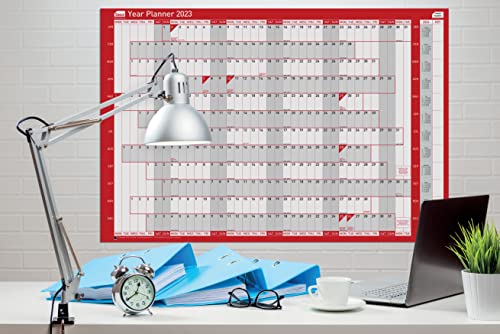 Sasco – Kompakter Jahres-Wandplaner 2023, Querformat, mit Feuchtwischstift und Sticker-Pack, Wandkalender