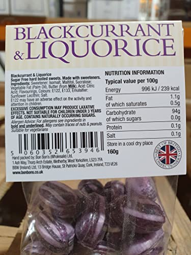 Bon Bons Zuckerfrei Schwarze Johannisbeere und Lakritz - 160 g Traditionelle Süßigkeiten