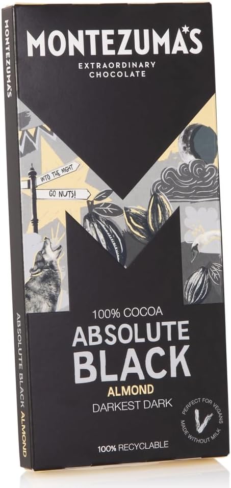 Montezuma - Absolute Black 100% Kakao Zartbitterschokolade mit Mandeln 90g Tafel