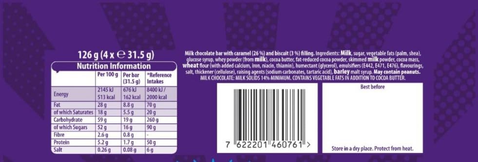 Cadbury Boost Schokoriegel – 4er-Pack (insgesamt 126 g)