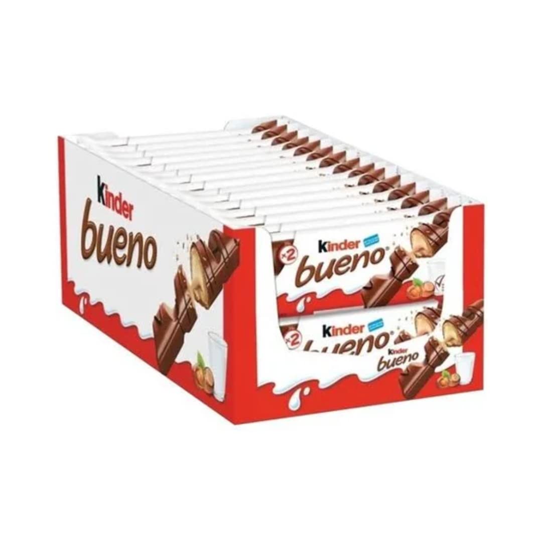 Kinder Bueno Waffelschokoladenriegel, Milchschokolade mit Haselnussfüllung, 44 g (30er-Packung)