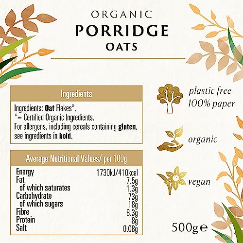 Biona Bio Porridge Oats, 500 g – Frühstückshafer aus biologischem Anbau – Ballaststoffreich