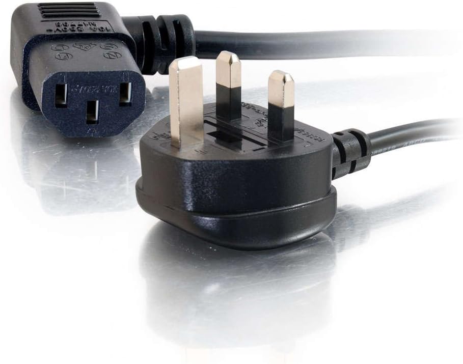 C2G 2 Meter 18 AWG 90-Grad-Stromkabel (IEC320C13R bis BS1363) rechtwinkliges Kesselkabel