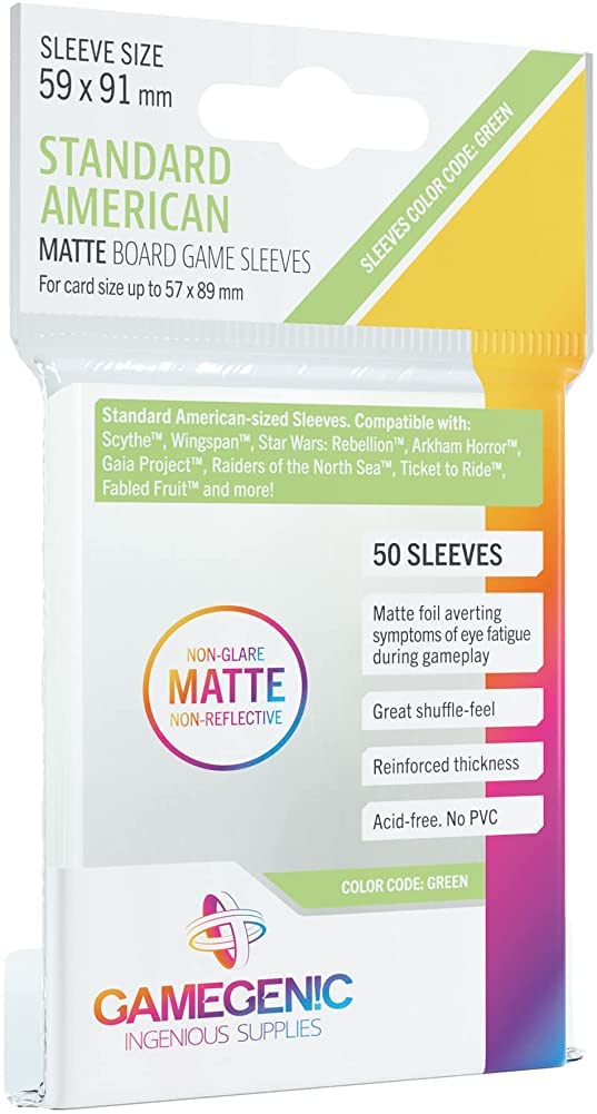 Gamegenic 50er-Pack 59 x 91 mm Grüne Standard American Matte Brettspielhüllen