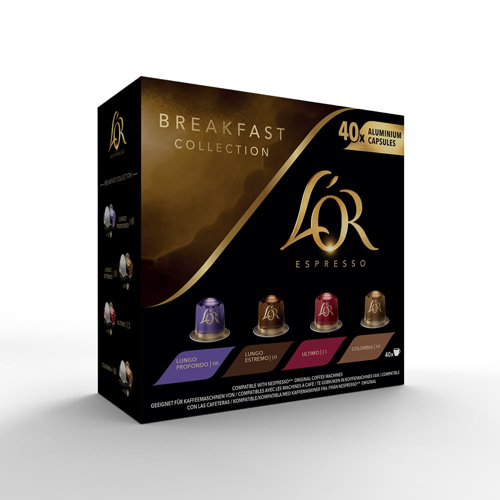 L'OR Espresso Frühstücks-Vielfaltsbox – 40 recycelbare Kaffeepads für Nespresso®*-kompatible Maschinen