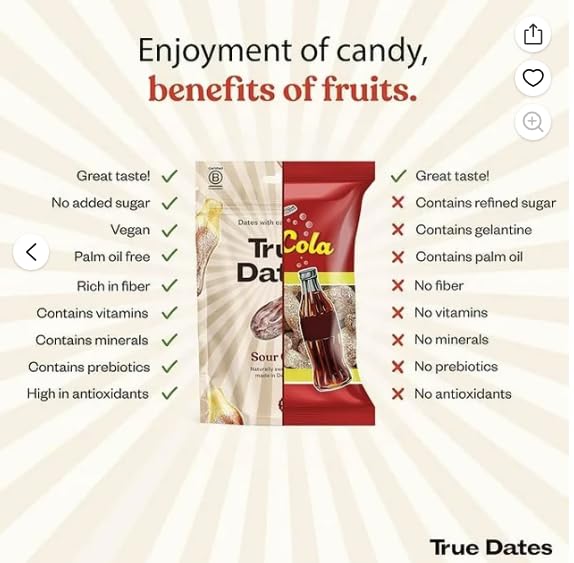 True Gum - Saurer Cola-Snack mit Dattelbonbon | Ohne Zuckerzusatz, vegan, palmölfrei | 100 g