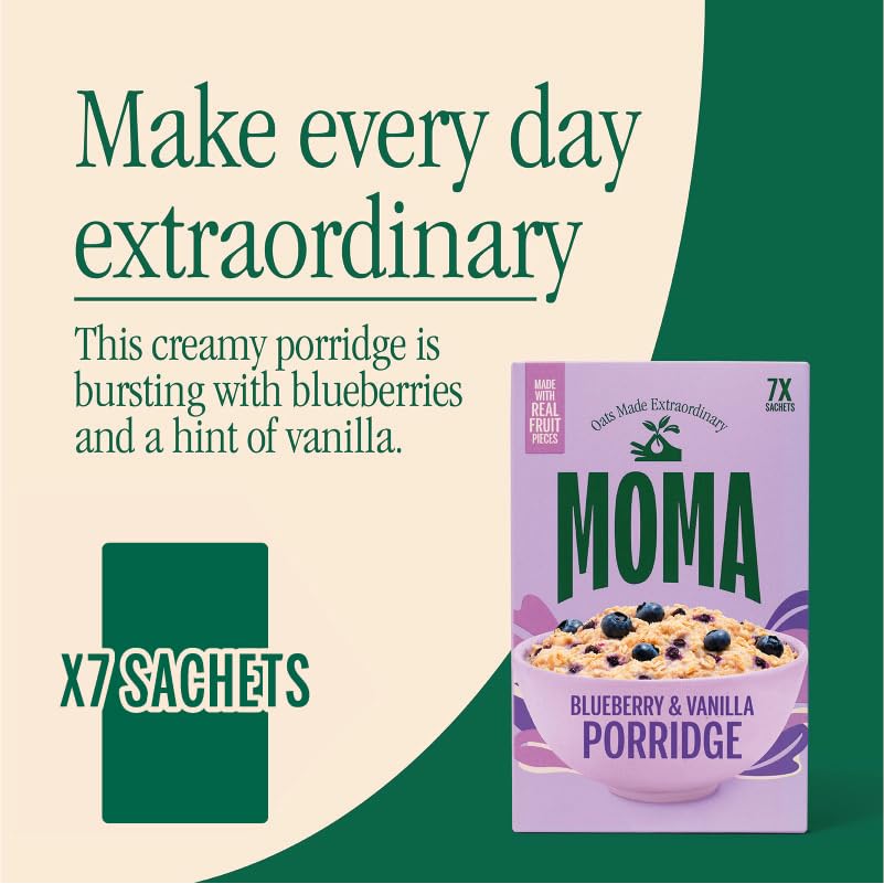 MOMA Blaubeer- und Vanille-Porridge-Beutel – 7 x 40 g – Hergestellt mit britischem Hafer