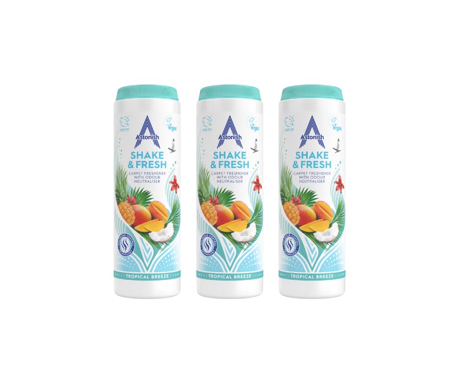Astonish Shake & Fresh Teppicherfrischer – Geruchsentferner „Tropical Breeze“, 3er-Pack