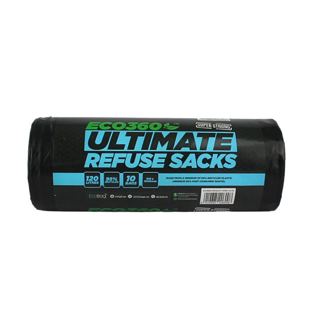 EcoBag ULT10 Robuste 120-Liter-Müllbeutel aus Recyclingmaterial – 10er-Pack