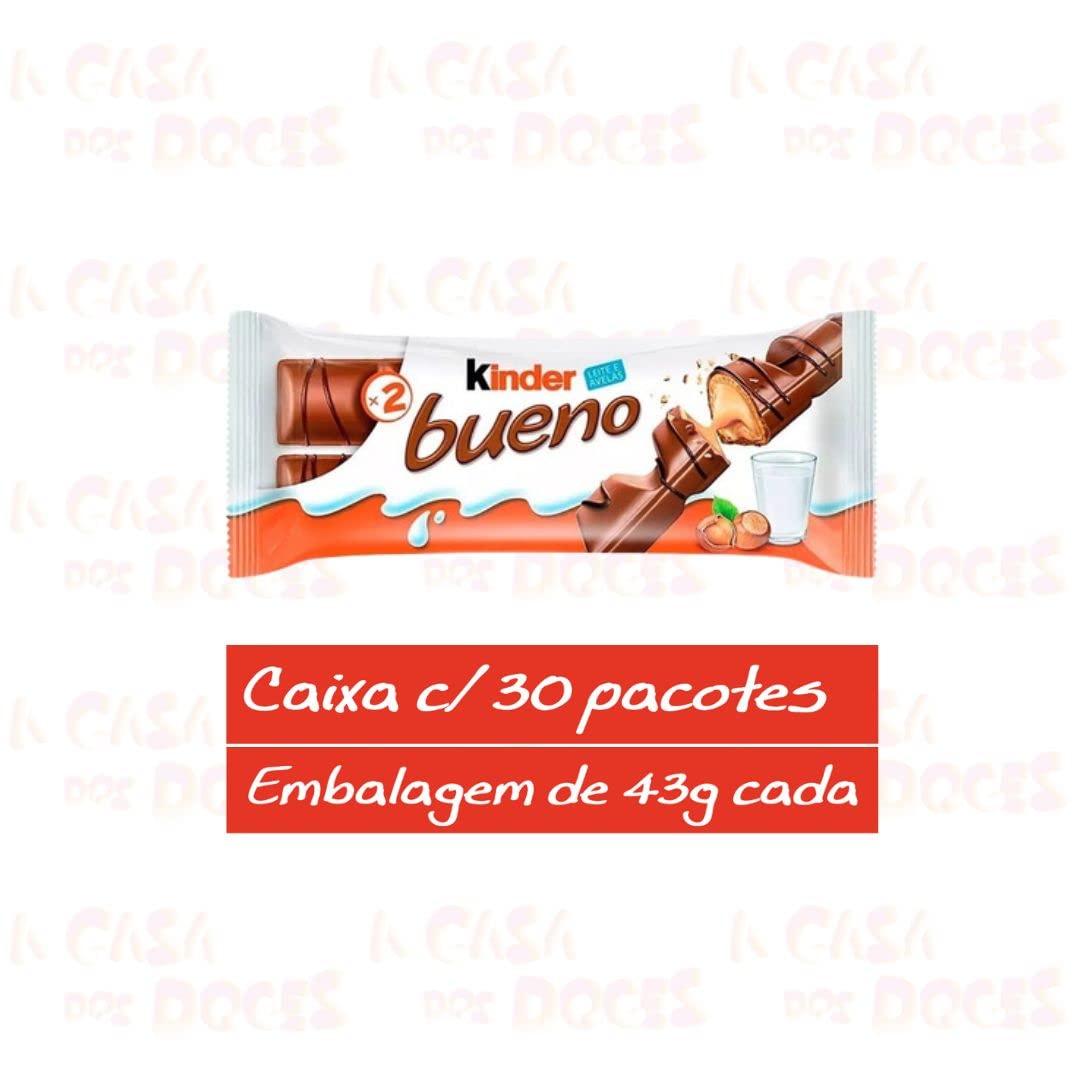 Kinder Bueno Waffelschokoladenriegel, Milchschokolade mit Haselnussfüllung, 44 g (30er-Packung)