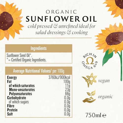Biona Bio-Sonnenblumenöl 750 ml – kaltgepresst, unraffiniert – Gewinner des Great Taste Award