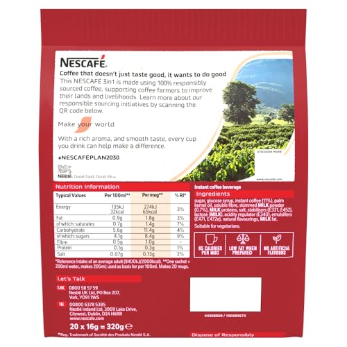 NESCAFÉ 3 IN 1 Original Instantkaffee (1 Packung mit 20 Getränken)
