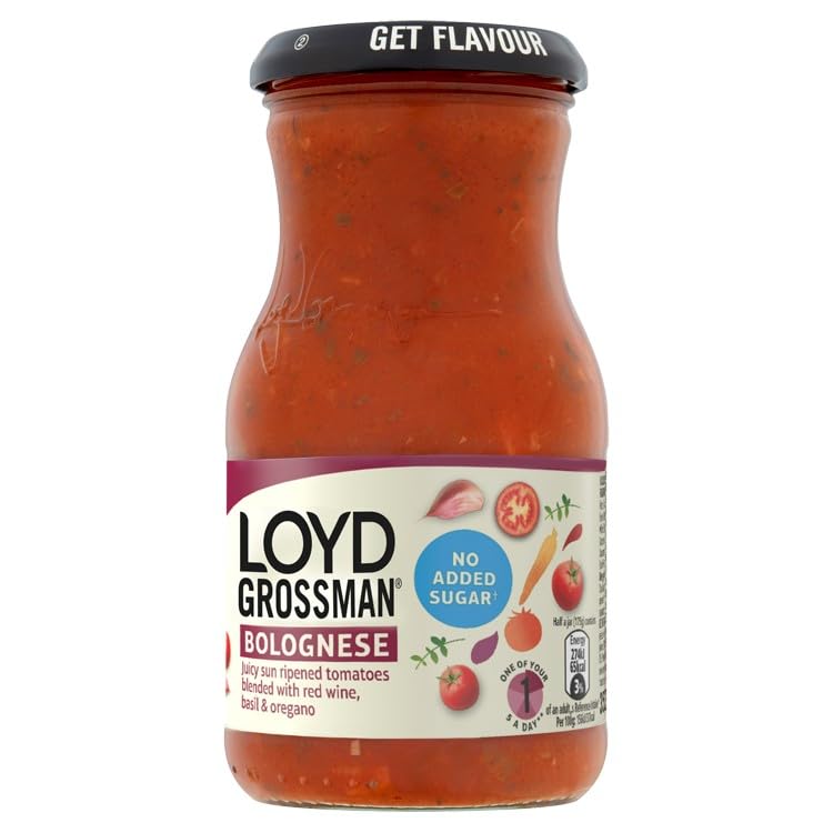 Loyd Grossman Italienische Bolognese-Sauce ohne Zuckerzusatz – Sonnengereifte Tomaten und Kräuter, 350-g-Glas