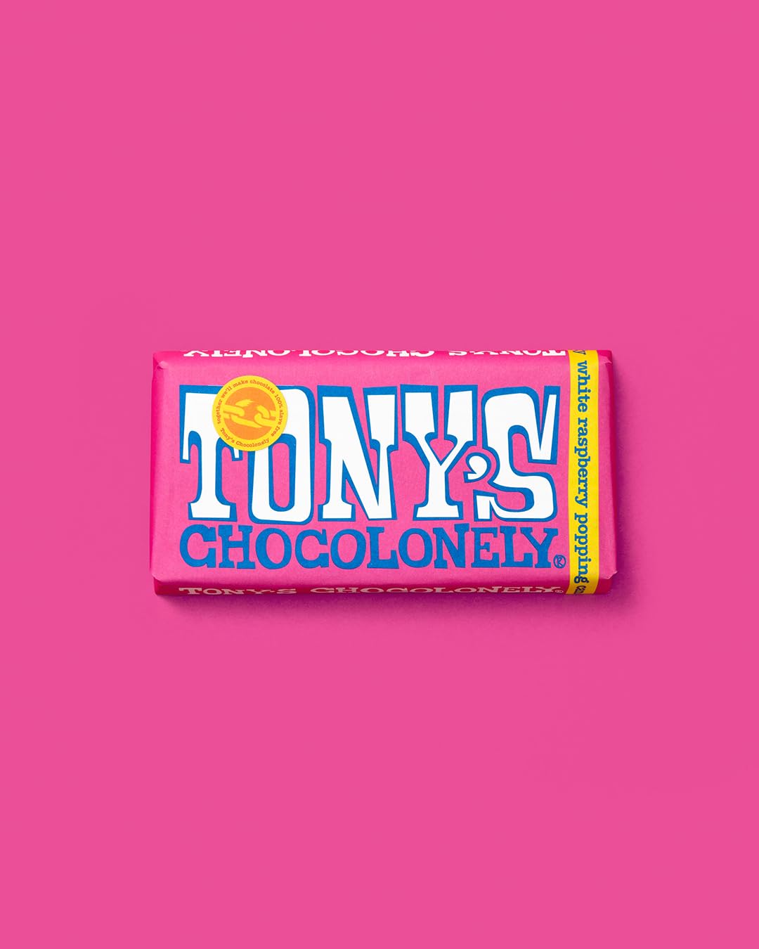Tony's Chocolonely Schokoriegel mit weißer Himbeere und Knallbonbons, 180 g