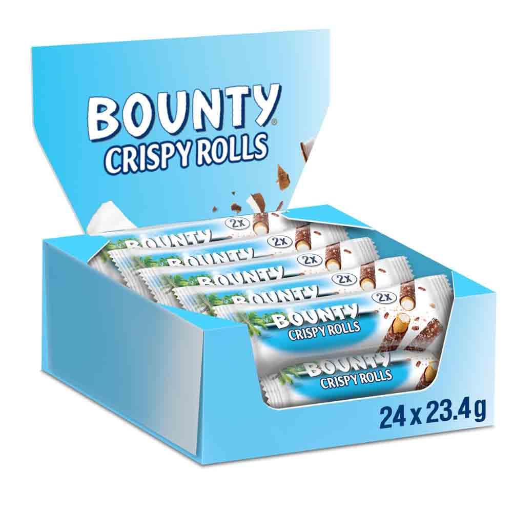 Bounty Crispy Rolls, Milchschokolade, Kokosnuss, Keks-Snackriegel, 24er-Pack