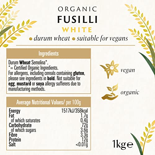 Biona Bio-Weiße Fusilli 1 kg – Hergestellt aus feinem italienischen Hartweizen