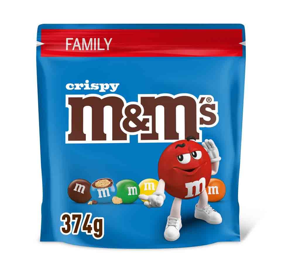 M&M's Crispy Chocolate Pouch 374 g – Snackpackung in Familiengröße