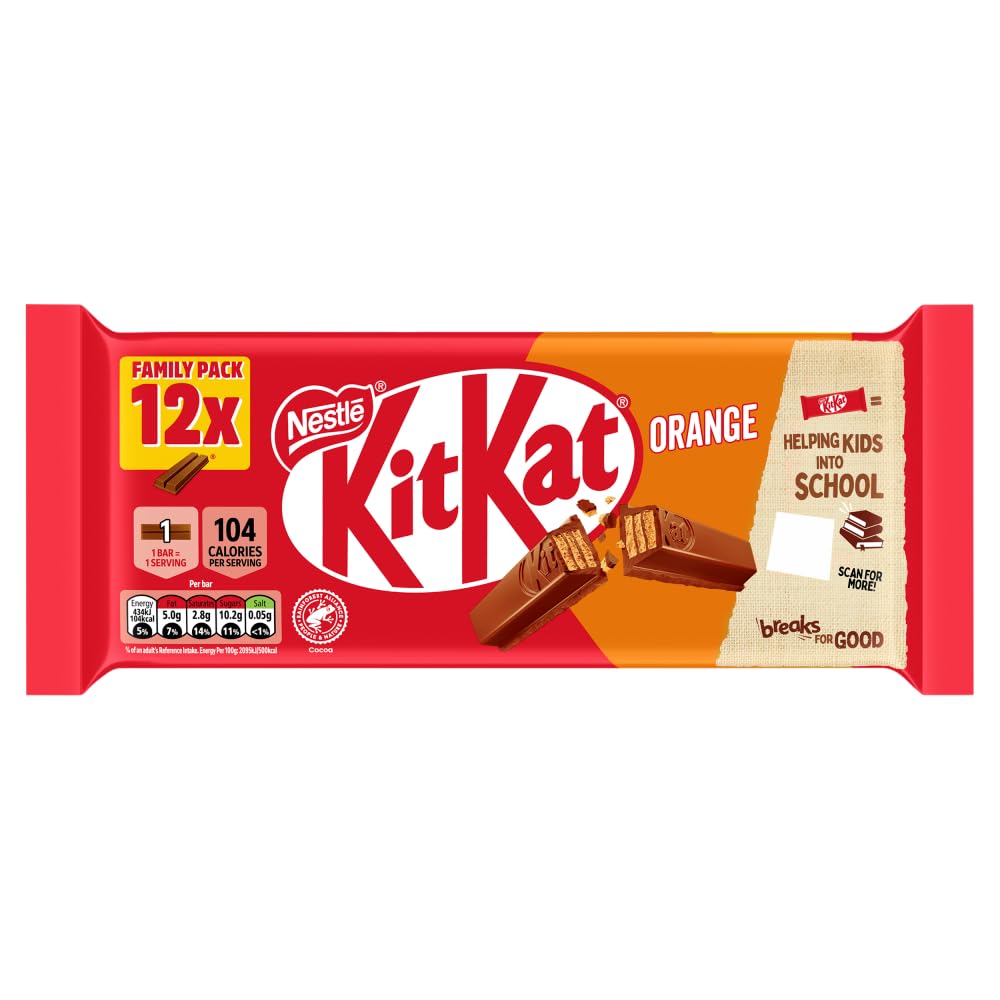 KitKat 2 Finger Milchschokoladenkeksriegel mit Orangengeschmack, Multipack, 12 x 20,7 g