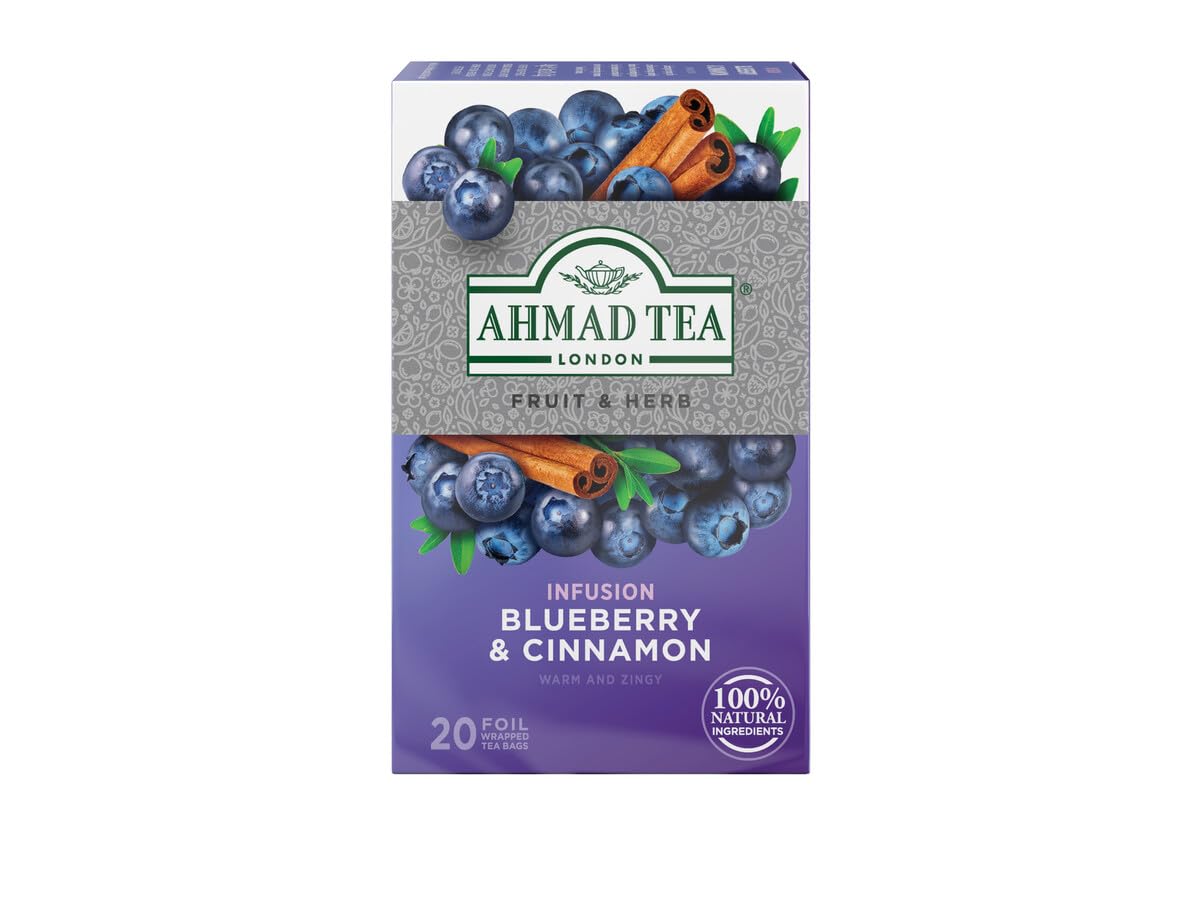 Ahmad Tea – Blaubeer- und Zimt-Frucht- und Kräutertee | 20 einzeln in Folie verpackte Teebeutel