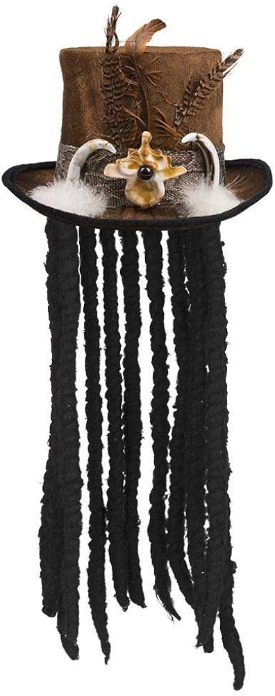 Boland Voodoo Buluku Top Hat with Black Rasta Curl Hair - Adult Fancy Dress Accessory