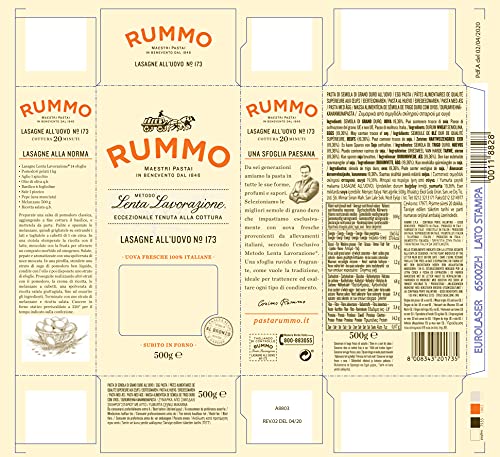 Rummo Egg Lasagne All'uovo Pasta, Nr. 173 – Premium italienische Nudelblätter, Ar