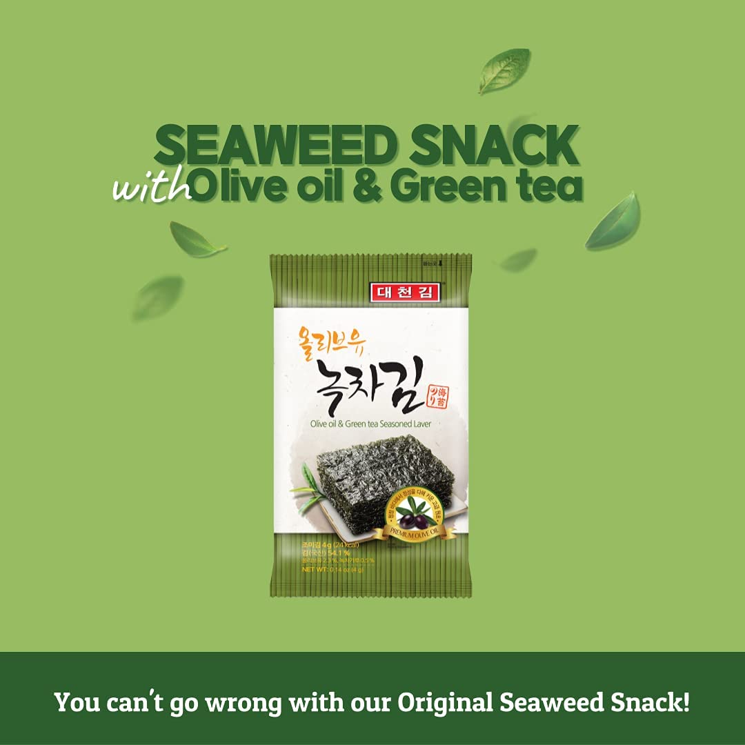 Daechun Choi's 1 Seetang-Snack mit Meersalz und Grünteepulver (20er-Packung) – Koreanischer gerösteter Seetang