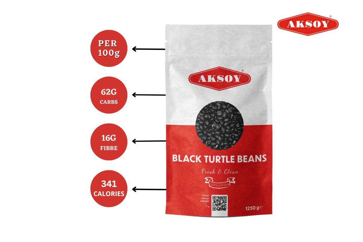 Aksoy Schwarze Schildkrötenbohnen 1250 g | Getrocknete schwarze Bohnen für Suppen, Eintöpfe und Soßen