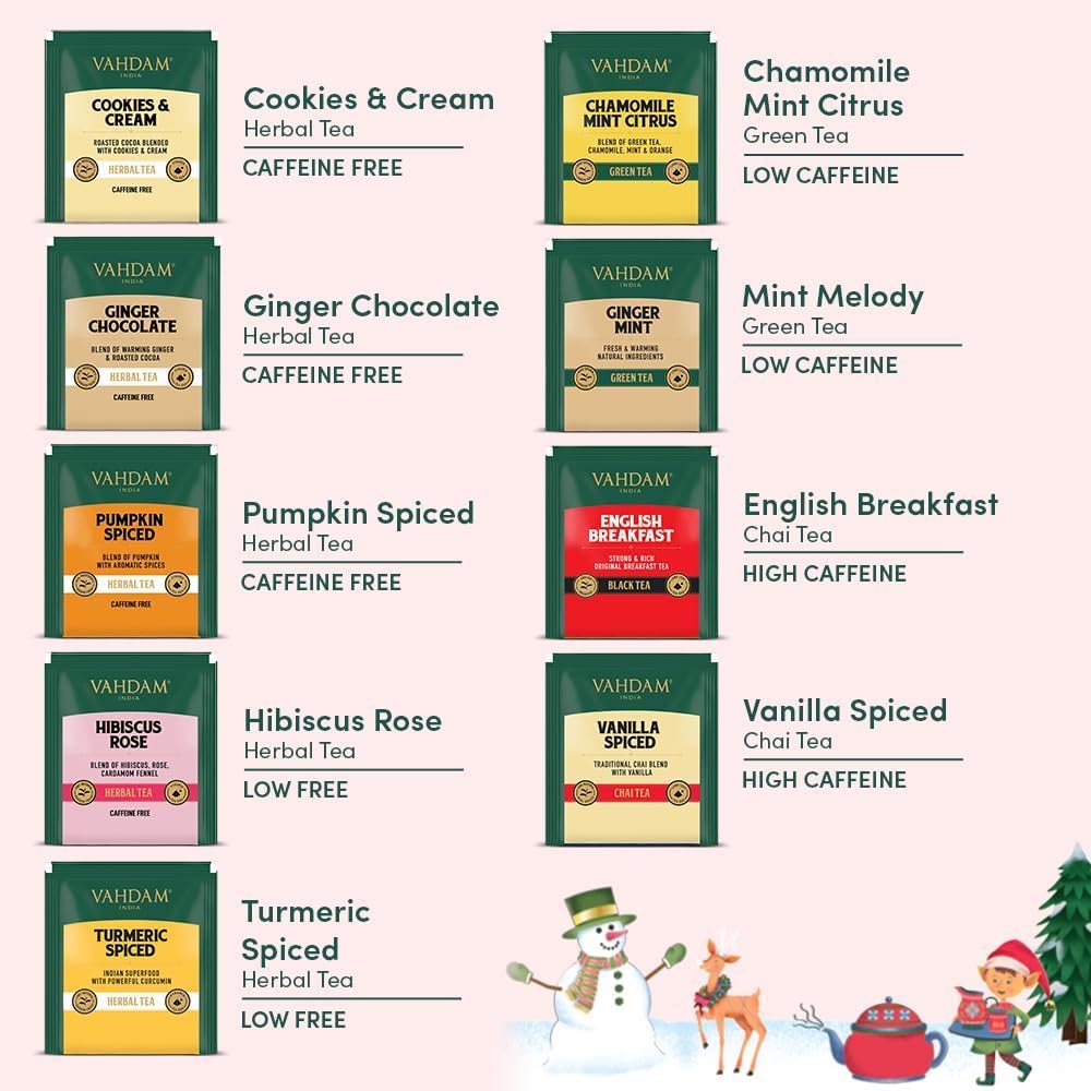VAHDAM Frohe Weihnachten Tee-Geschenkset – Limitierte Auflage, 9 verschiedene Teebeutel
