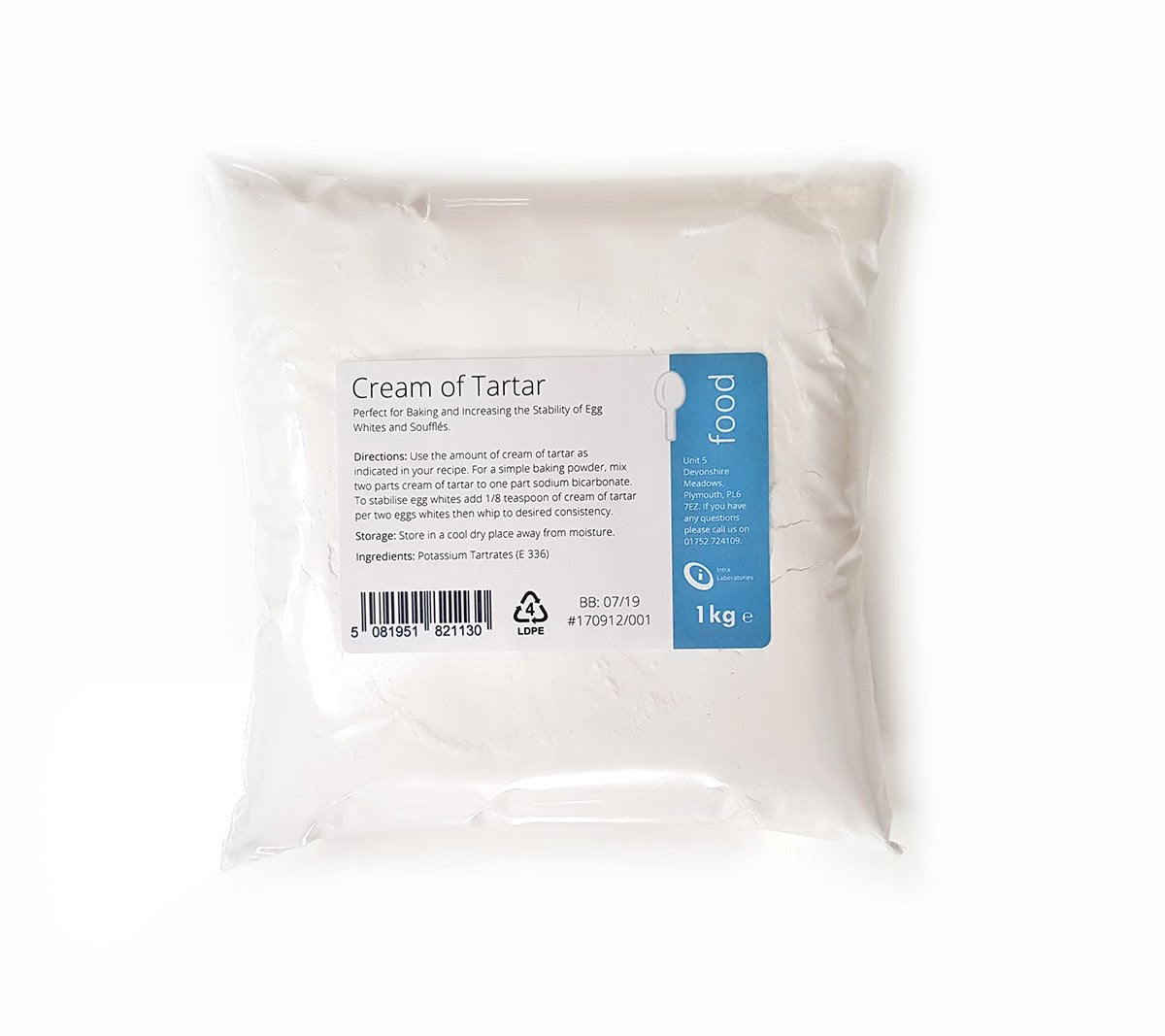 Intralabs Weinstein – Pulver in Lebensmittelqualität zum Backen und für selbstgemachte Knete, 1 kg