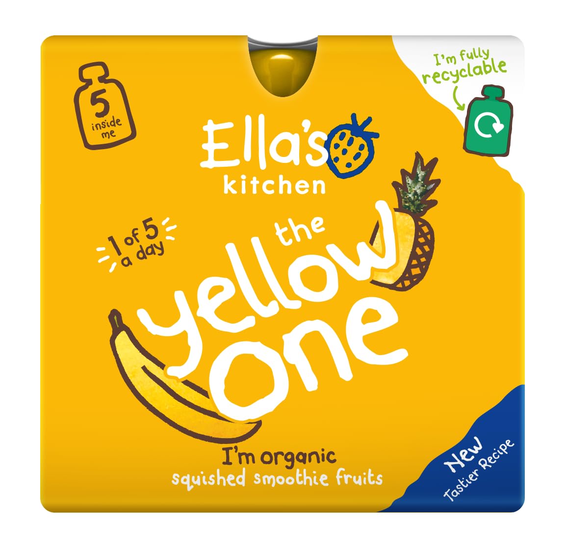 Ella's Kitchen The Yellow One Bio-Frucht-Smoothie – Banane, Mango, Aprikose, 5 x 90 g