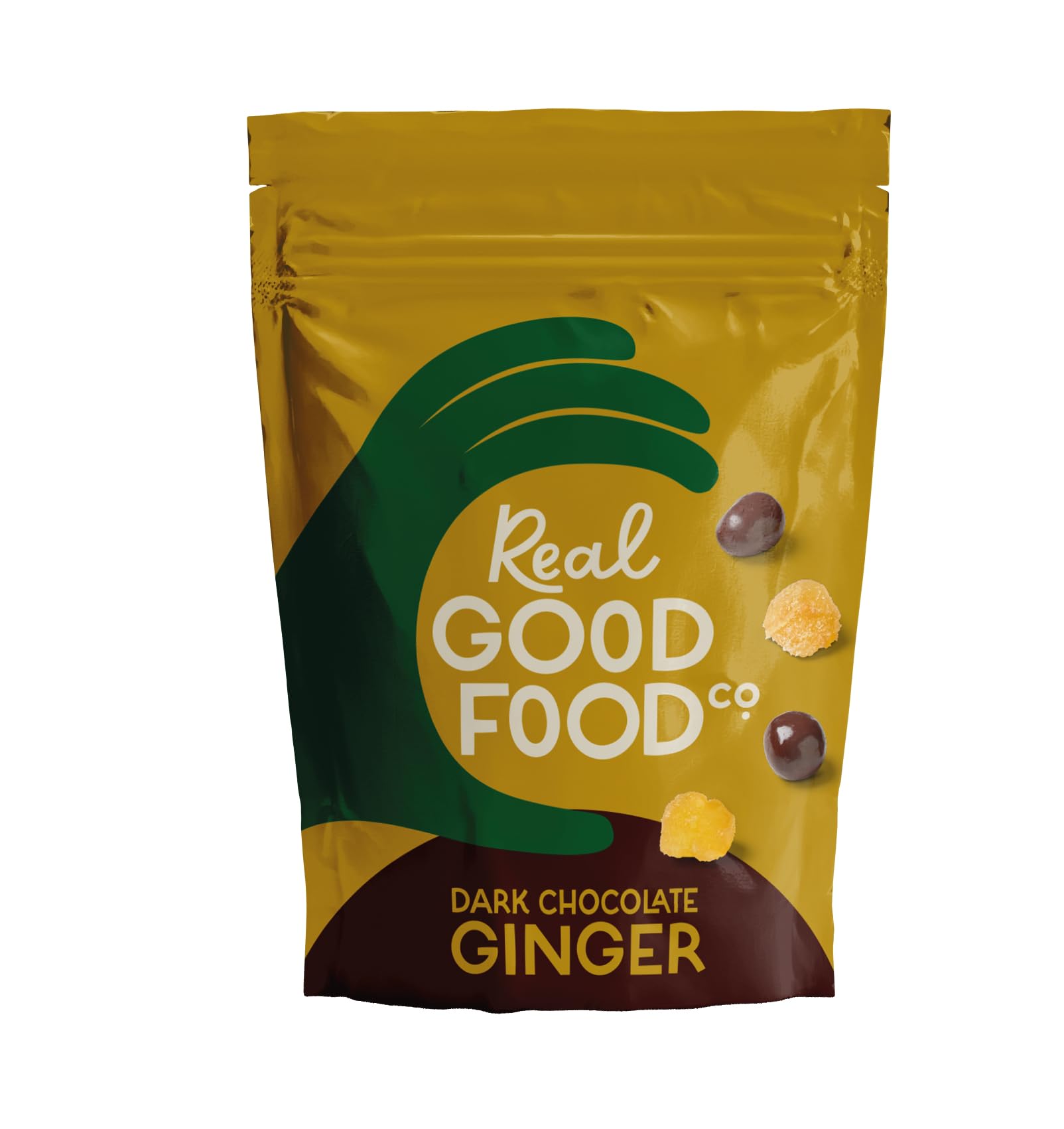 Real Good Food Co. Dunkle Schokolade mit Ingwer, 150-g-Beutel – Schokoladenüberzogene Ingwer-Snacks