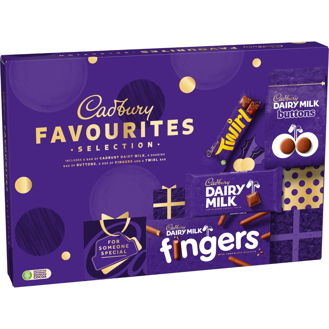 Cadbury Favourites Schokoladen-Auswahlbox, 351 g, Weihnachtsgeschenk mit Dairy Milk Riegeln